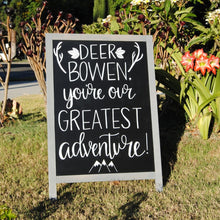 Load image into Gallery viewer, Large rustic personalized chalkboard easel. Gray Frame. by Two Shmoops Boutique