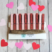 Load image into Gallery viewer, Valentine’s Day clothespins and twine, photo banner display
