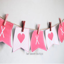 Load image into Gallery viewer, Valentine’s Day clothespins and twine, photo banner display

