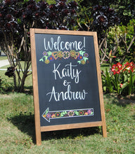 Load image into Gallery viewer, Large rustic chalkboard easel. Dark walnut Frame. pesonalized chalkboard easel
