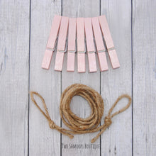 Load image into Gallery viewer, Rustic Clothespin Photo Display - Set of Pink Clips and Twine
